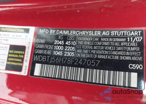 2008 Mercedes-Benz Clk 350 from USA, damaged, VIN WDBTJ56H78F247057